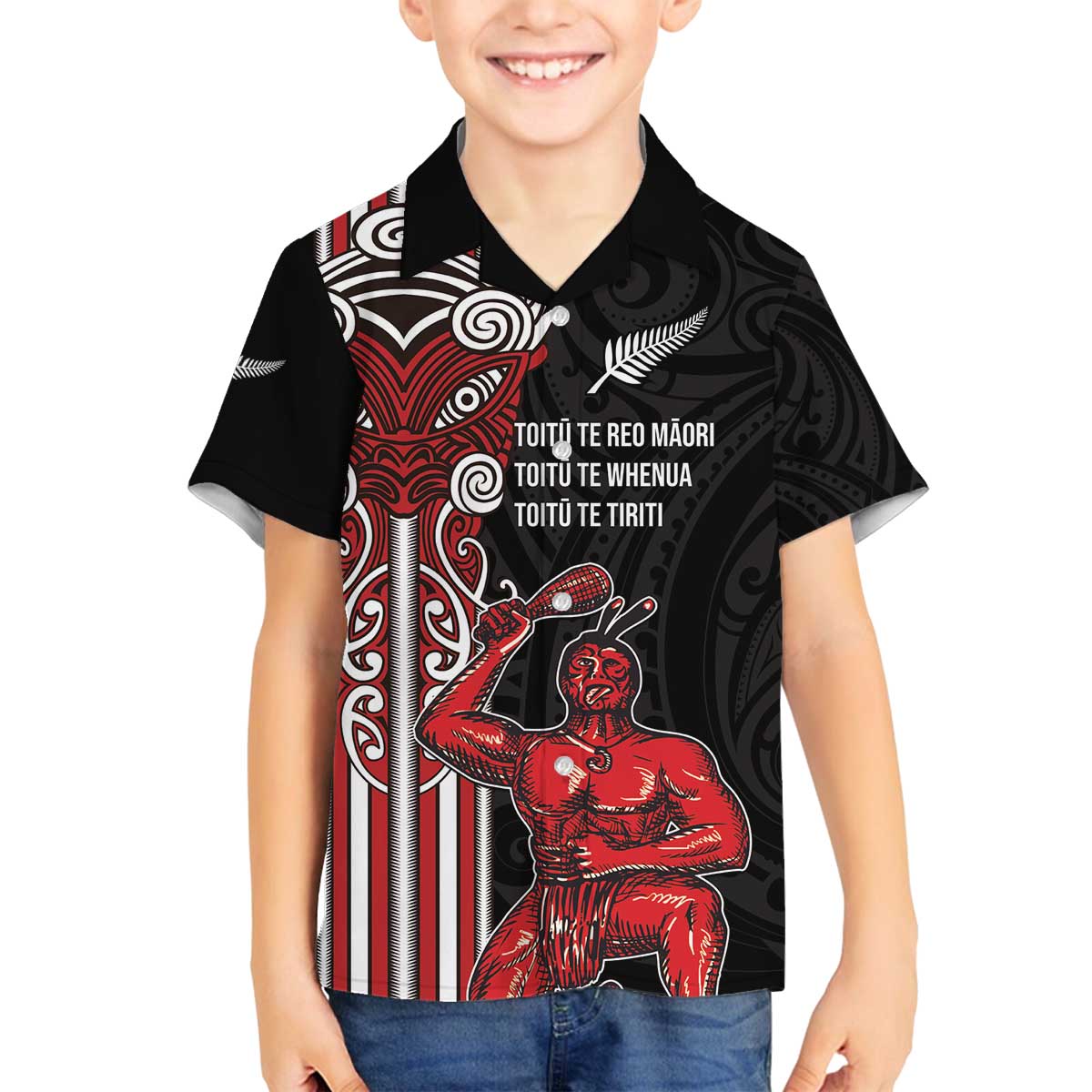 Toitu Te Reo Maori Toitu Te Whenua Toitu Te Tiriti Family Matching Off The Shoulder Long Sleeve Dress and Hawaiian Shirt Maori Warrior New Zealand