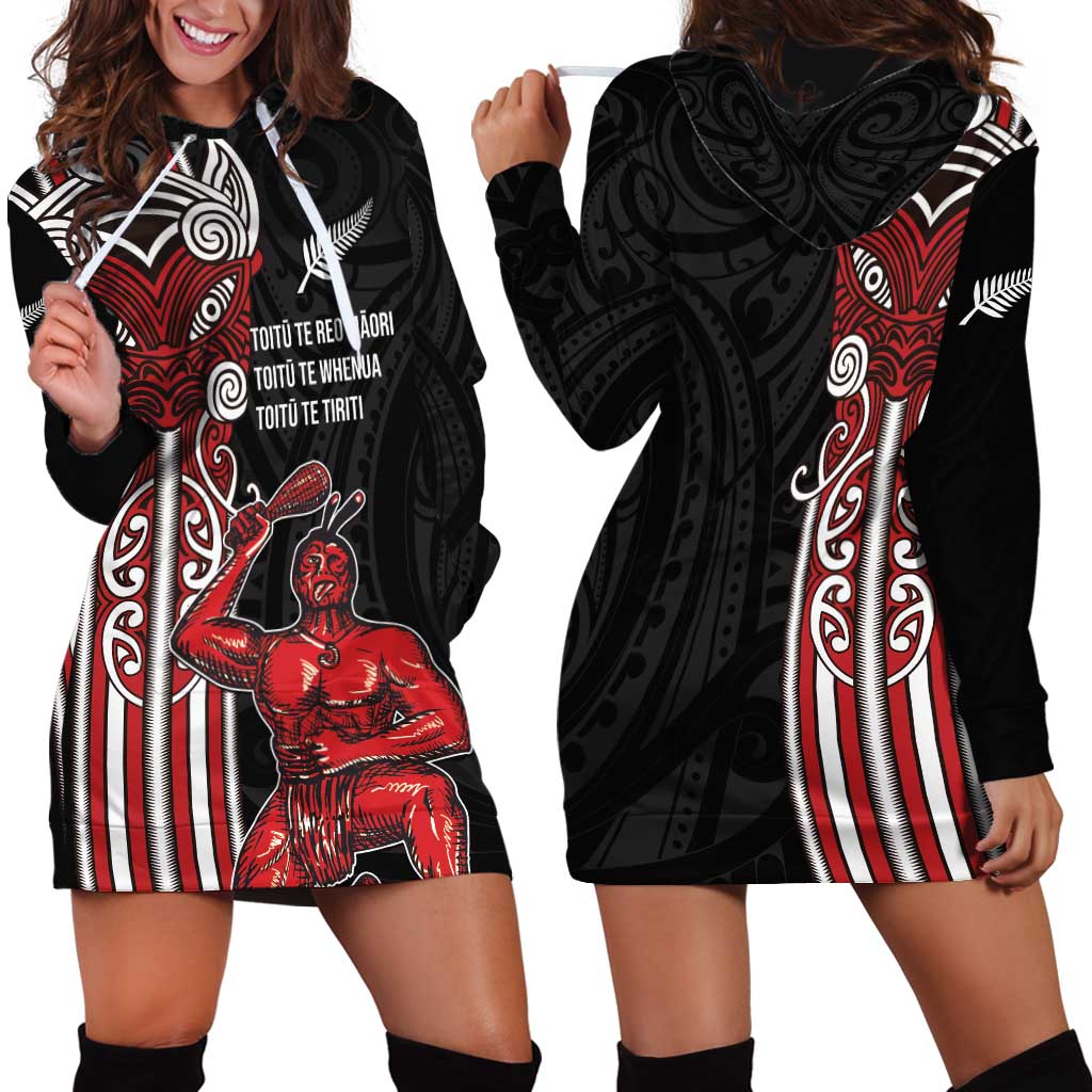Toitu Te Reo Maori Toitu Te Whenua Toitu Te Tiriti Hoodie Dress Maori Warrior New Zealand - Vibe Hoodie Shop