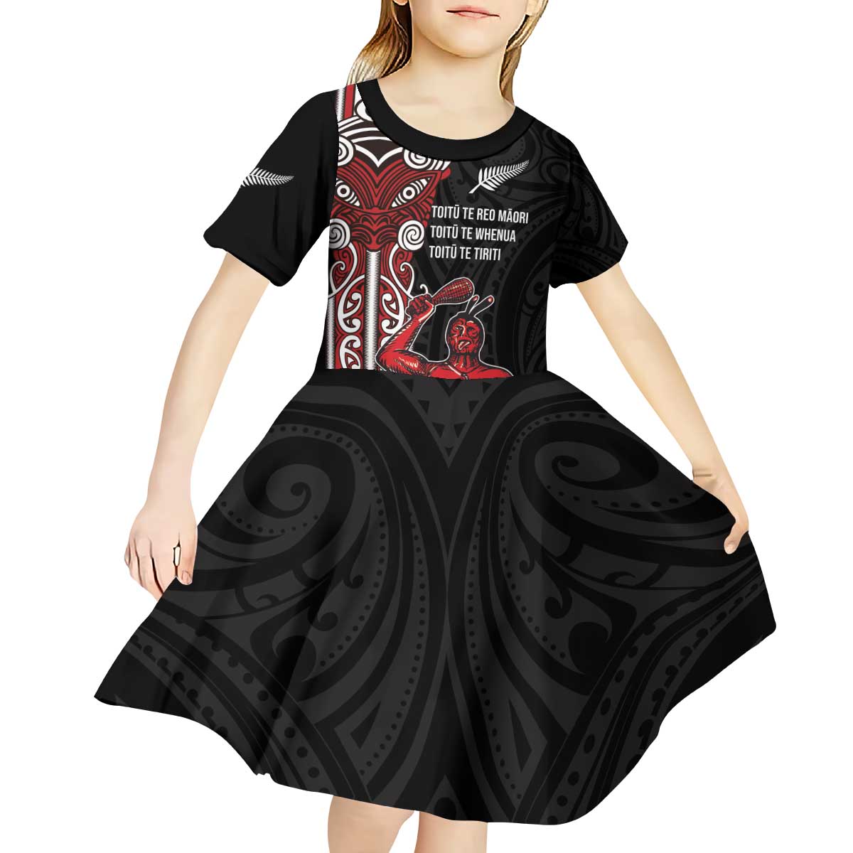 Toitu Te Reo Maori Toitu Te Whenua Toitu Te Tiriti Kid Short Sleeve Dress Maori Warrior New Zealand - Vibe Hoodie Shop