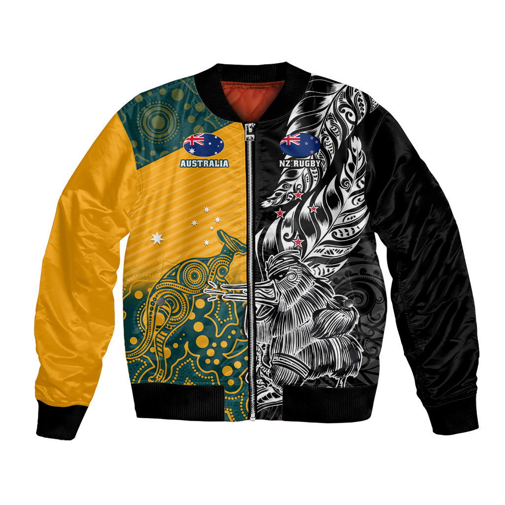 Custom New Zealand And Australia Rugby Bomber Jacket Wallabies Kiwi Silver Fern 2023 World Cup - Vibe Hoodie Shop