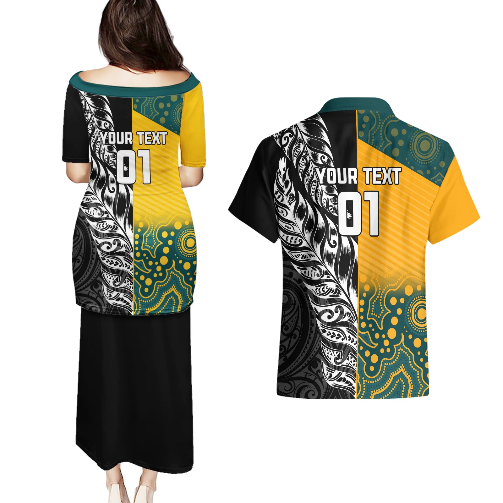 Custom New Zealand And Australia Rugby Couples Matching Puletasi and Hawaiian Shirt Wallabies Kiwi Silver Fern 2023 World Cup