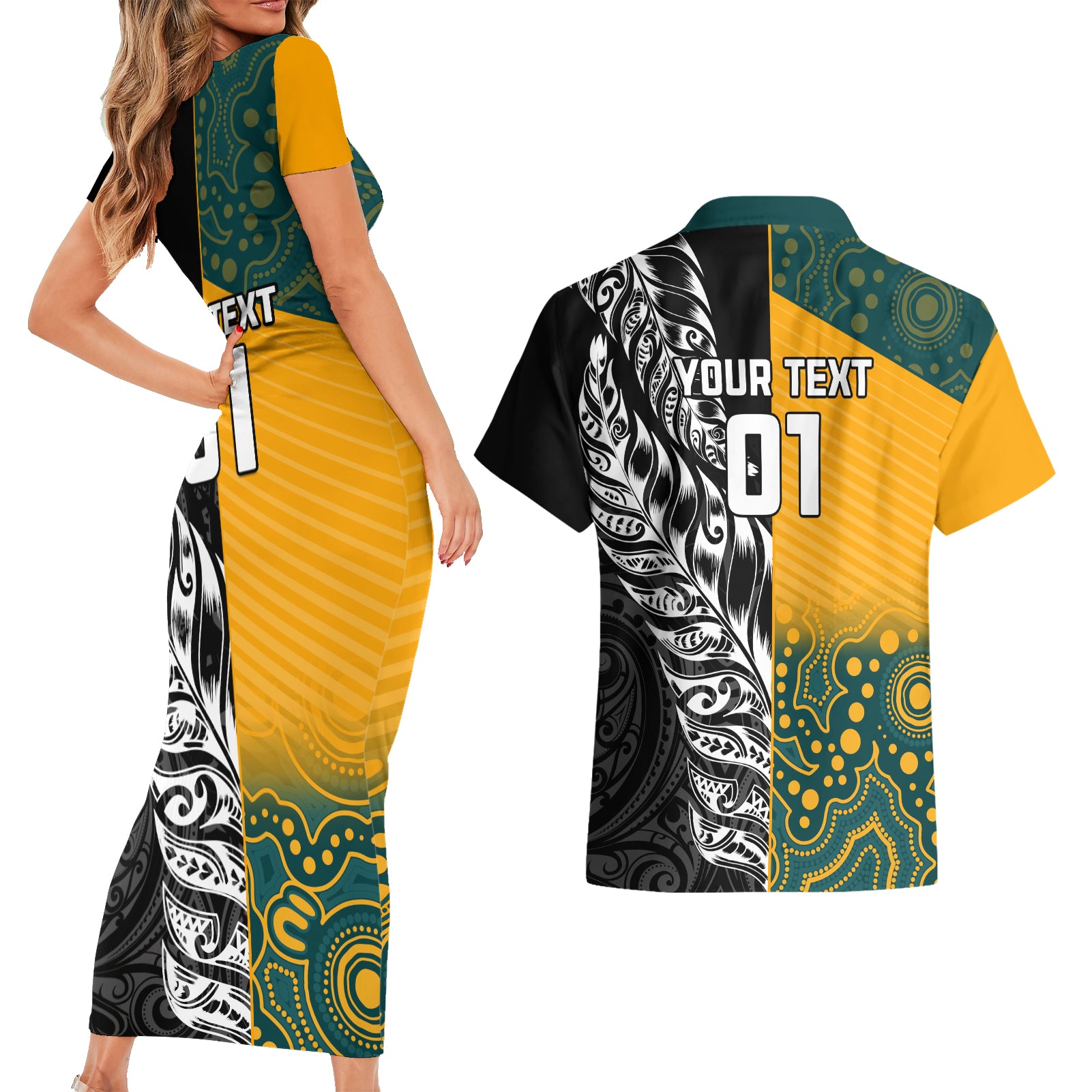 Custom New Zealand And Australia Rugby Couples Matching Short Sleeve Bodycon Dress and Hawaiian Shirt Wallabies Kiwi Silver Fern 2023 World Cup