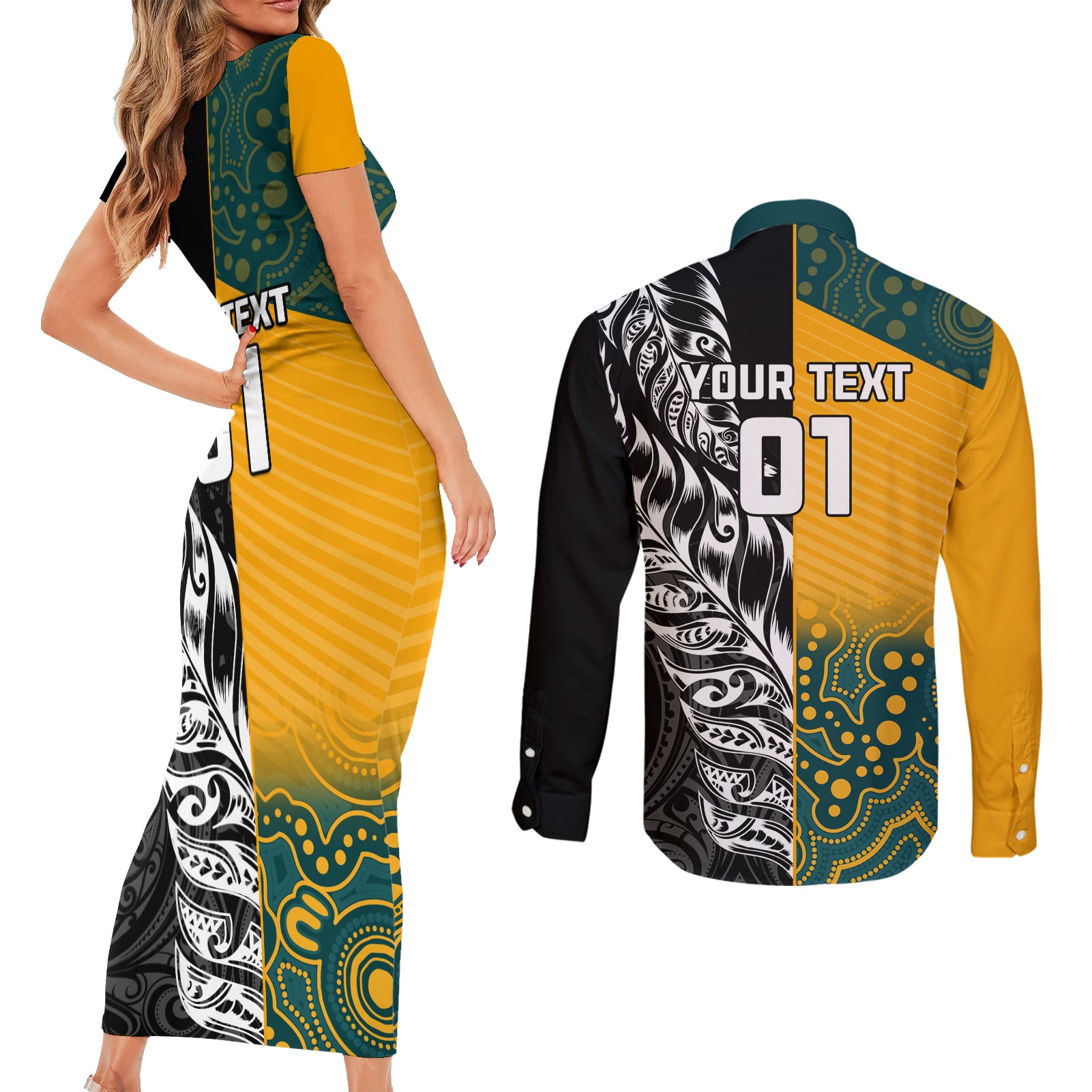 Custom New Zealand And Australia Rugby Couples Matching Short Sleeve Bodycon Dress and Long Sleeve Button Shirt Wallabies Kiwi Silver Fern 2023 World Cup