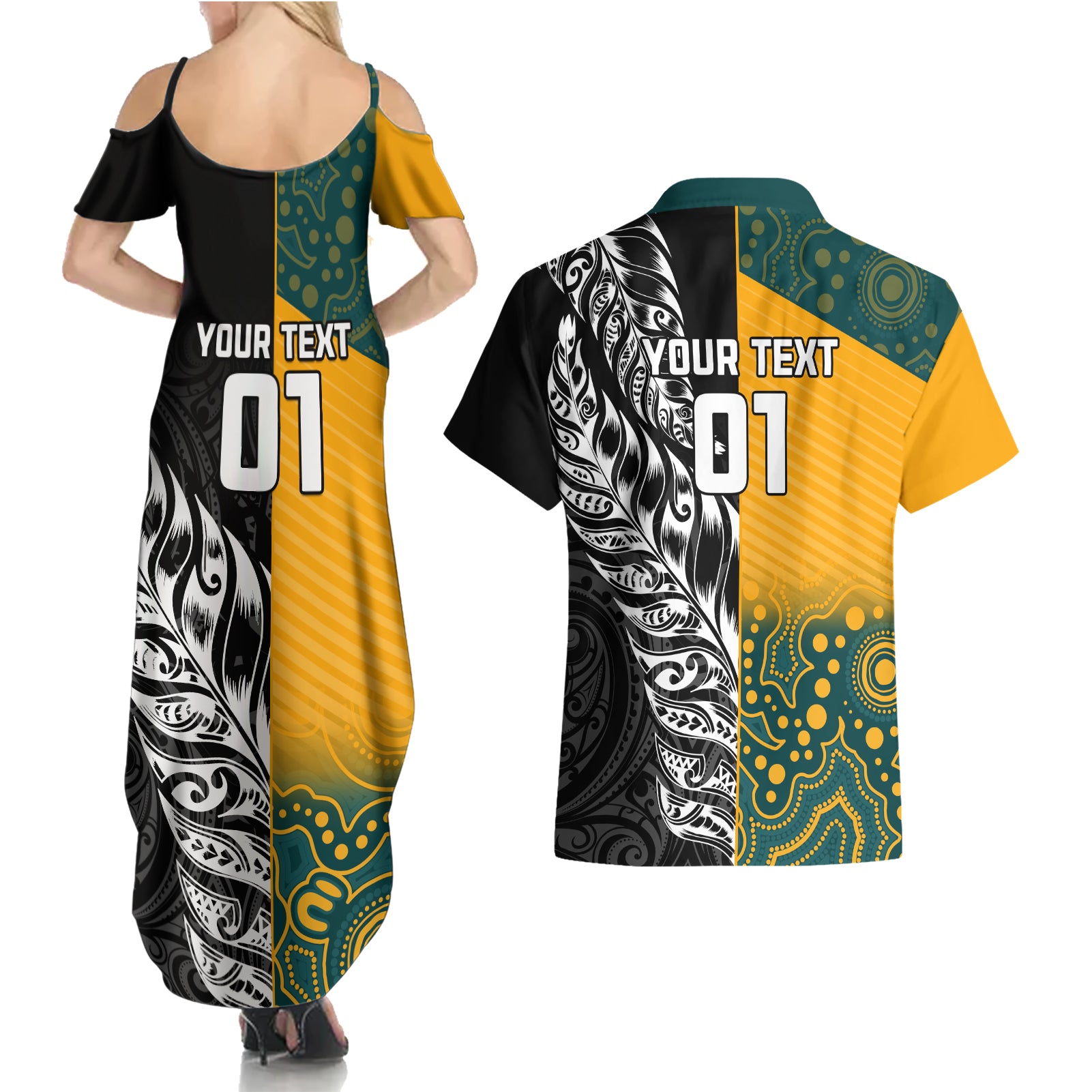 Custom New Zealand And Australia Rugby Couples Matching Summer Maxi Dress and Hawaiian Shirt Wallabies Kiwi Silver Fern 2023 World Cup