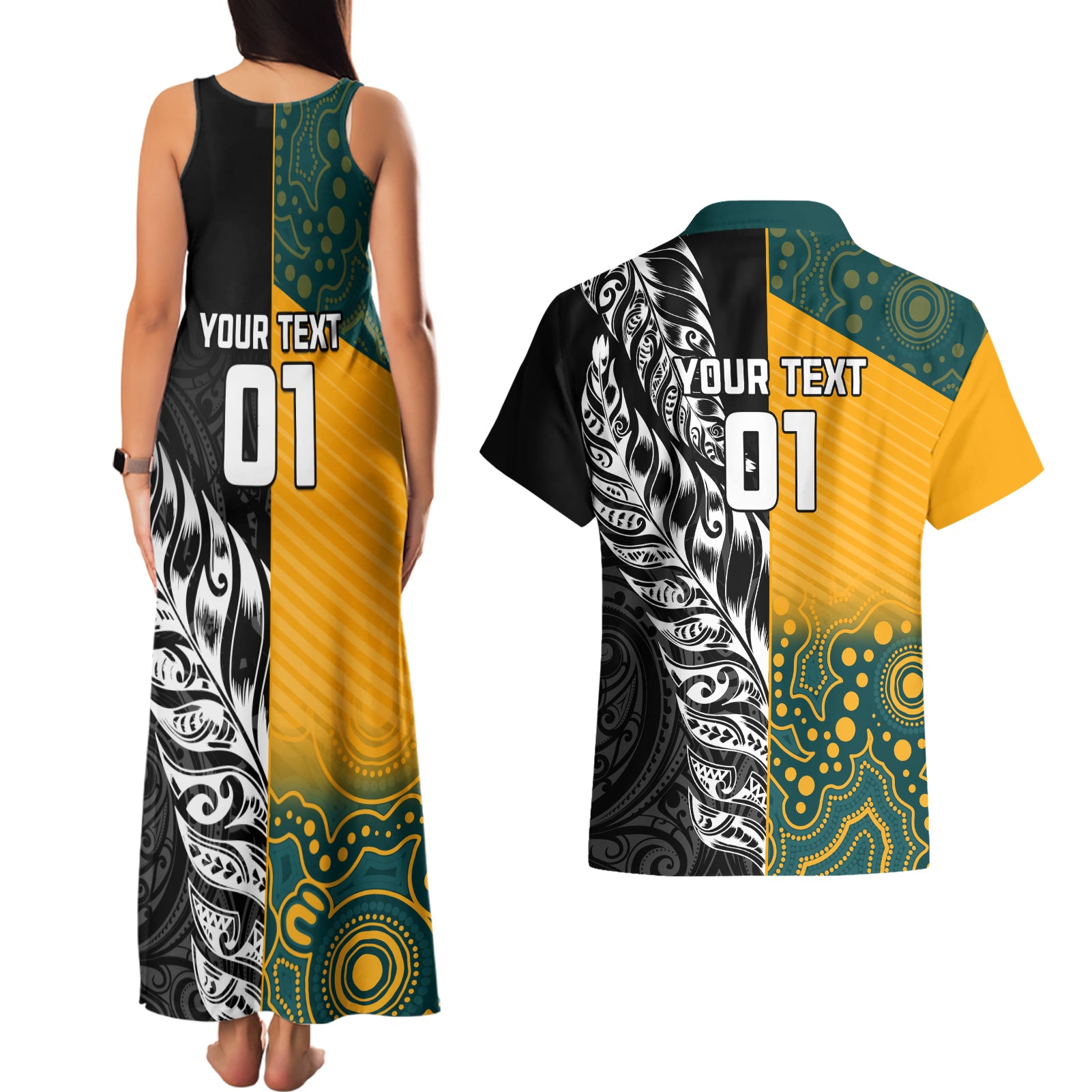 Custom New Zealand And Australia Rugby Couples Matching Tank Maxi Dress and Hawaiian Shirt Wallabies Kiwi Silver Fern 2023 World Cup