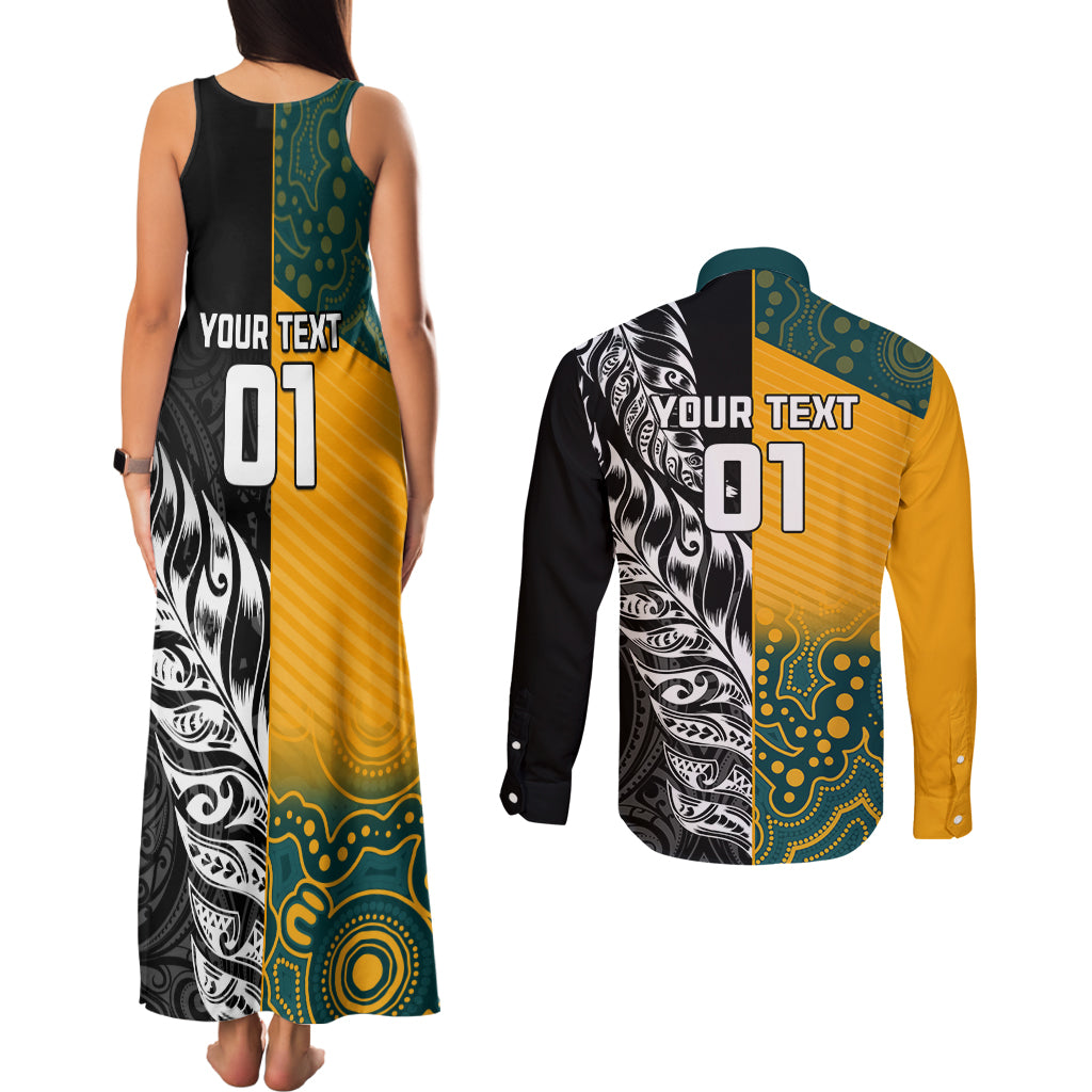 Custom New Zealand And Australia Rugby Couples Matching Tank Maxi Dress and Long Sleeve Button Shirt Wallabies Kiwi Silver Fern 2023 World Cup