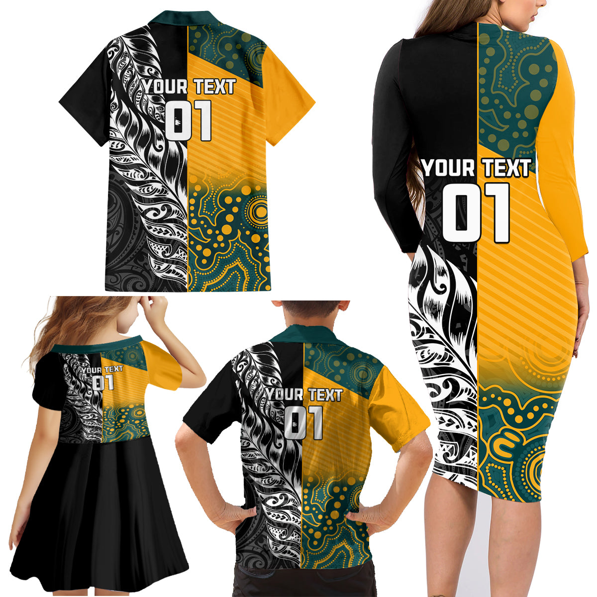 Custom New Zealand And Australia Rugby Family Matching Long Sleeve Bodycon Dress and Hawaiian Shirt Wallabies Kiwi Silver Fern 2023 World Cup