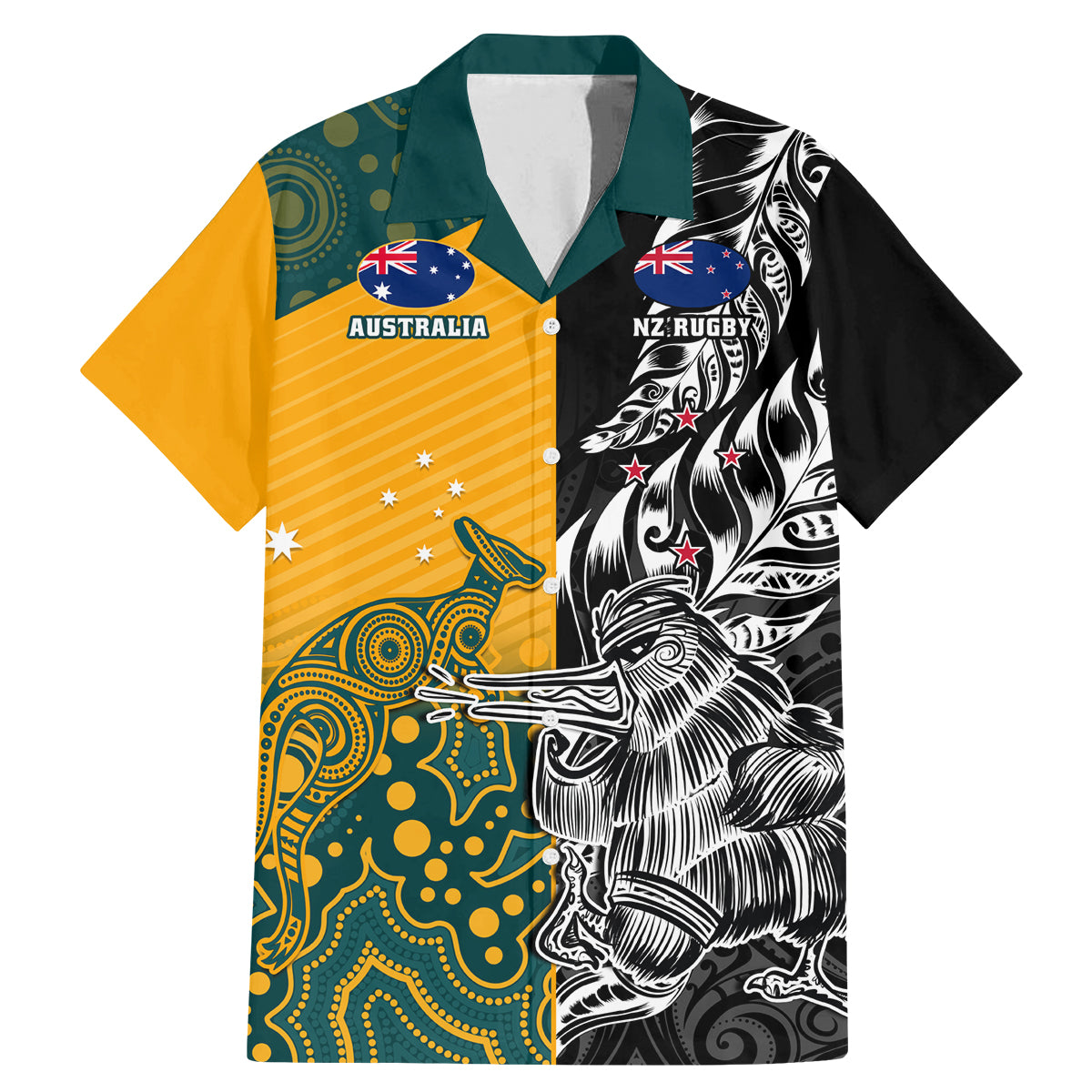 Custom New Zealand And Australia Rugby Family Matching Mermaid Dress and Hawaiian Shirt Wallabies Kiwi Silver Fern 2023 World Cup