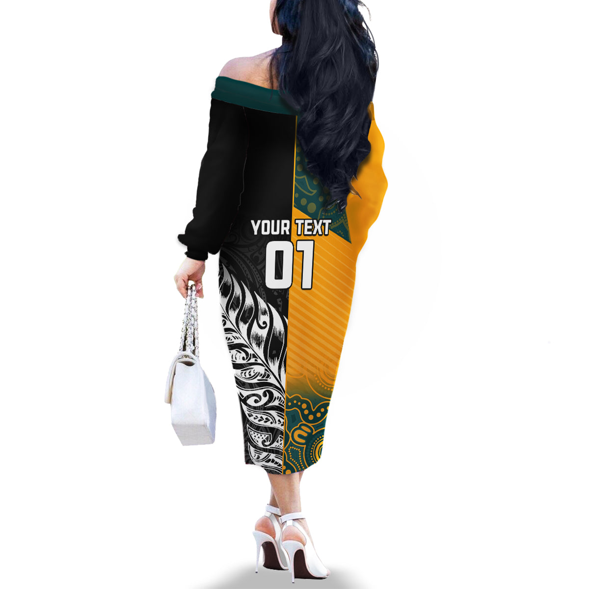 Custom New Zealand And Australia Rugby Family Matching Off The Shoulder Long Sleeve Dress and Hawaiian Shirt Wallabies Kiwi Silver Fern 2023 World Cup