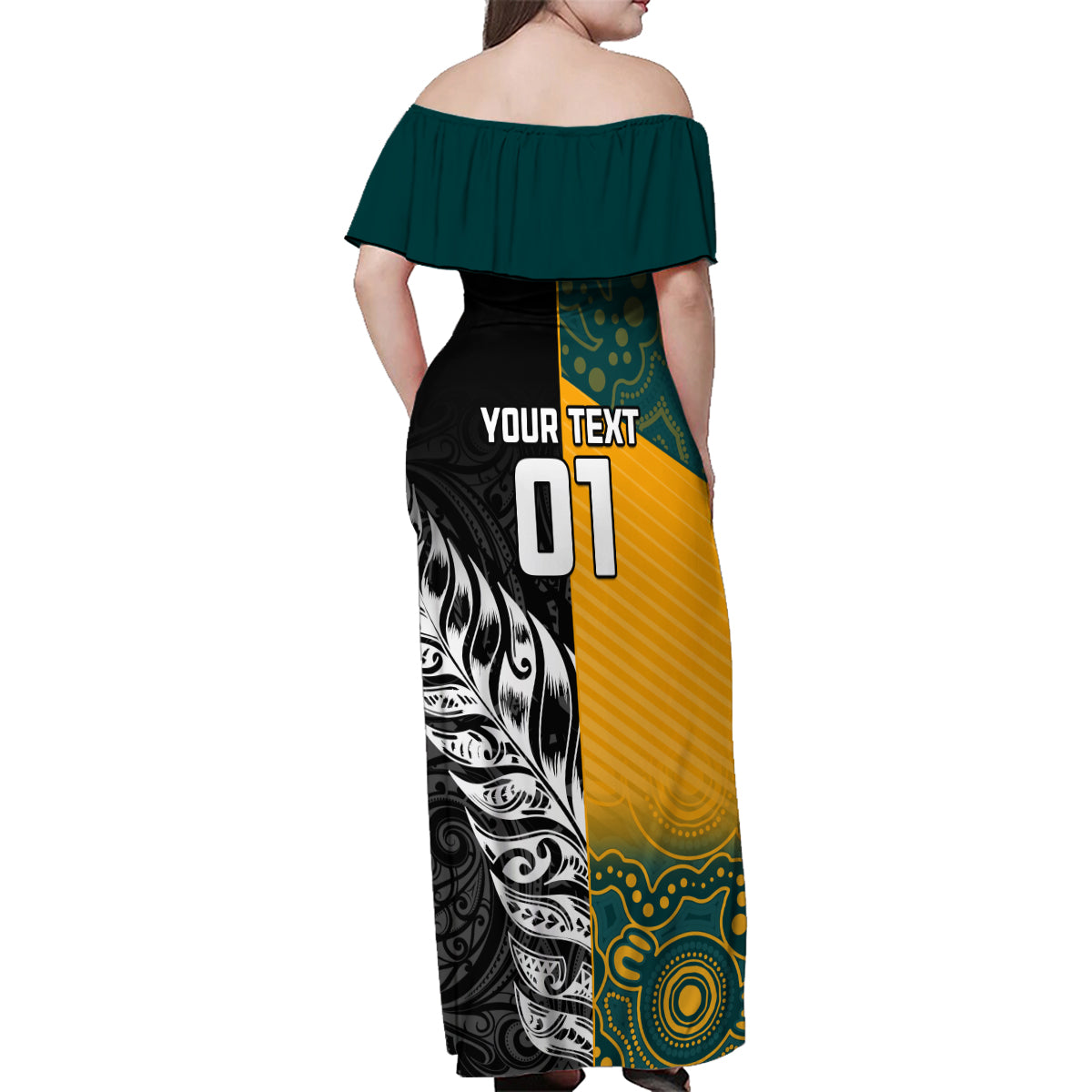 Custom New Zealand And Australia Rugby Family Matching Off Shoulder Maxi Dress and Hawaiian Shirt Wallabies Kiwi Silver Fern 2023 World Cup