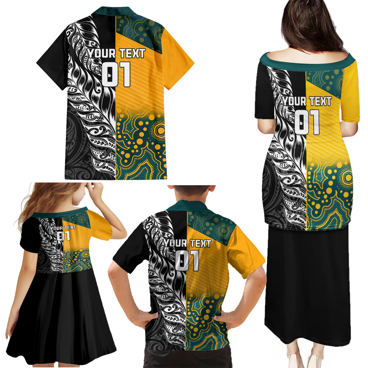 Custom New Zealand And Australia Rugby Family Matching Puletasi and Hawaiian Shirt Wallabies Kiwi Silver Fern 2023 World Cup
