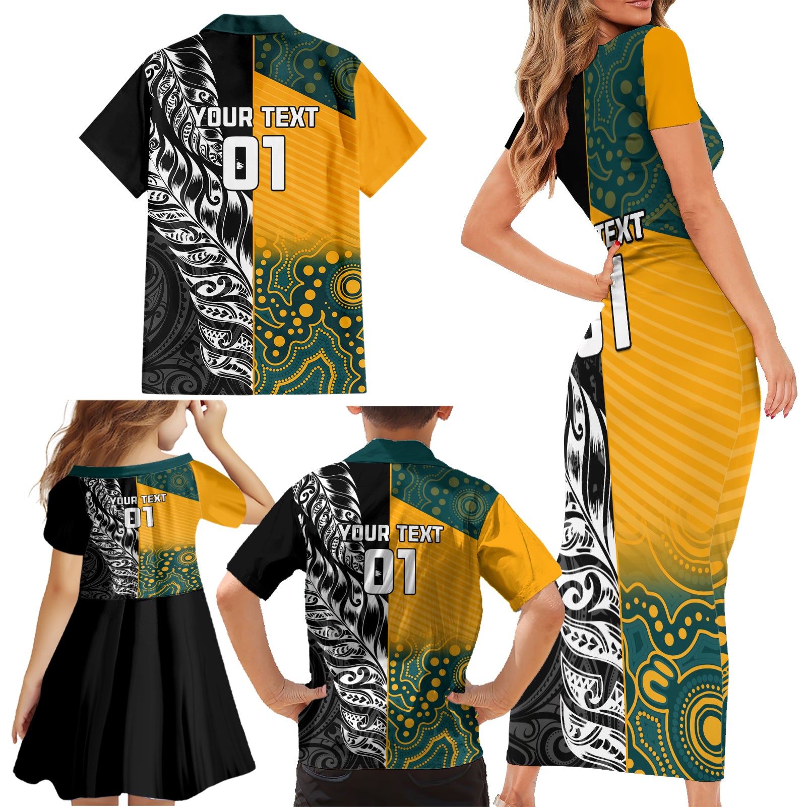 Custom New Zealand And Australia Rugby Family Matching Short Sleeve Bodycon Dress and Hawaiian Shirt Wallabies Kiwi Silver Fern 2023 World Cup