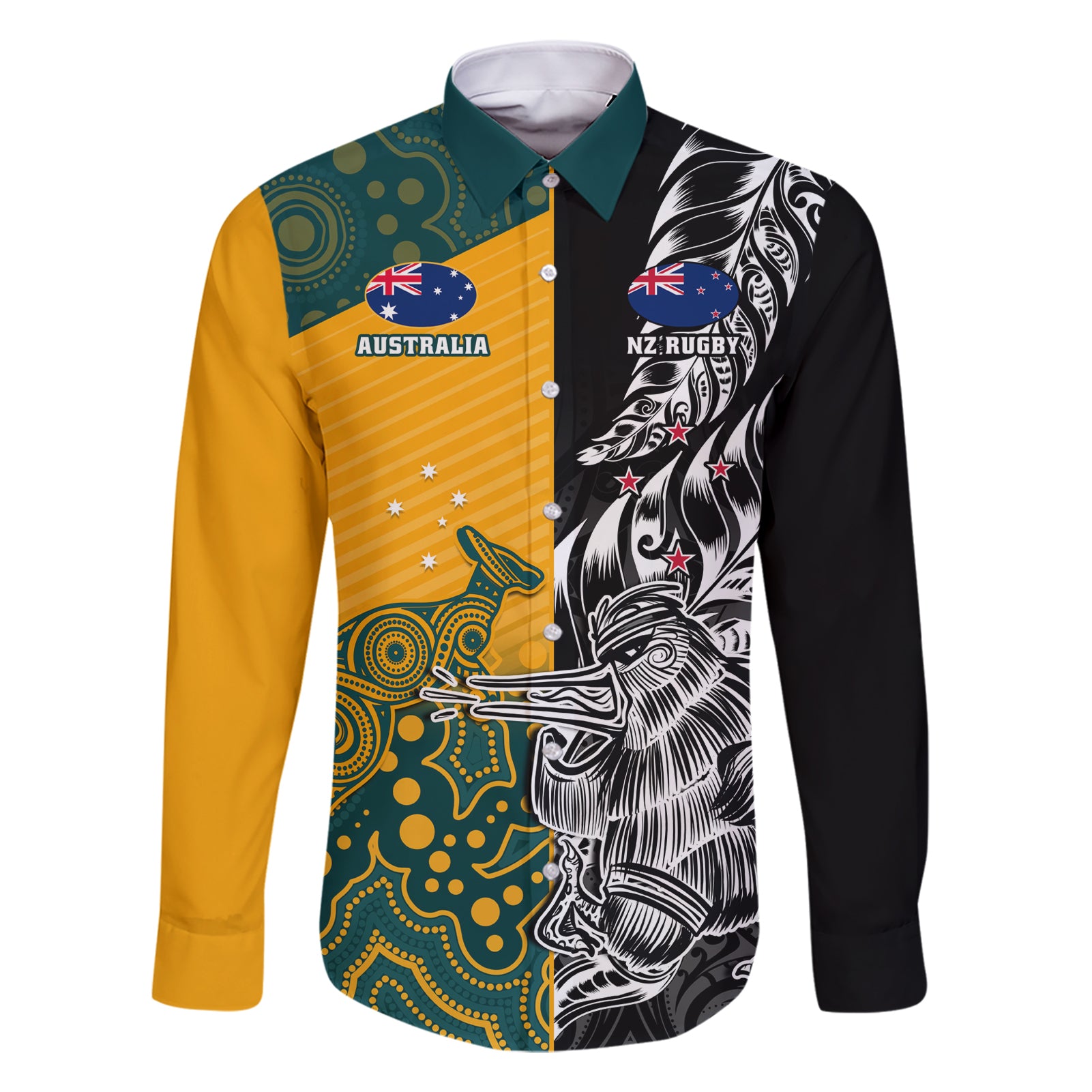 Custom New Zealand And Australia Rugby Family Matching Short Sleeve Bodycon Dress and Hawaiian Shirt Wallabies Kiwi Silver Fern 2023 World Cup