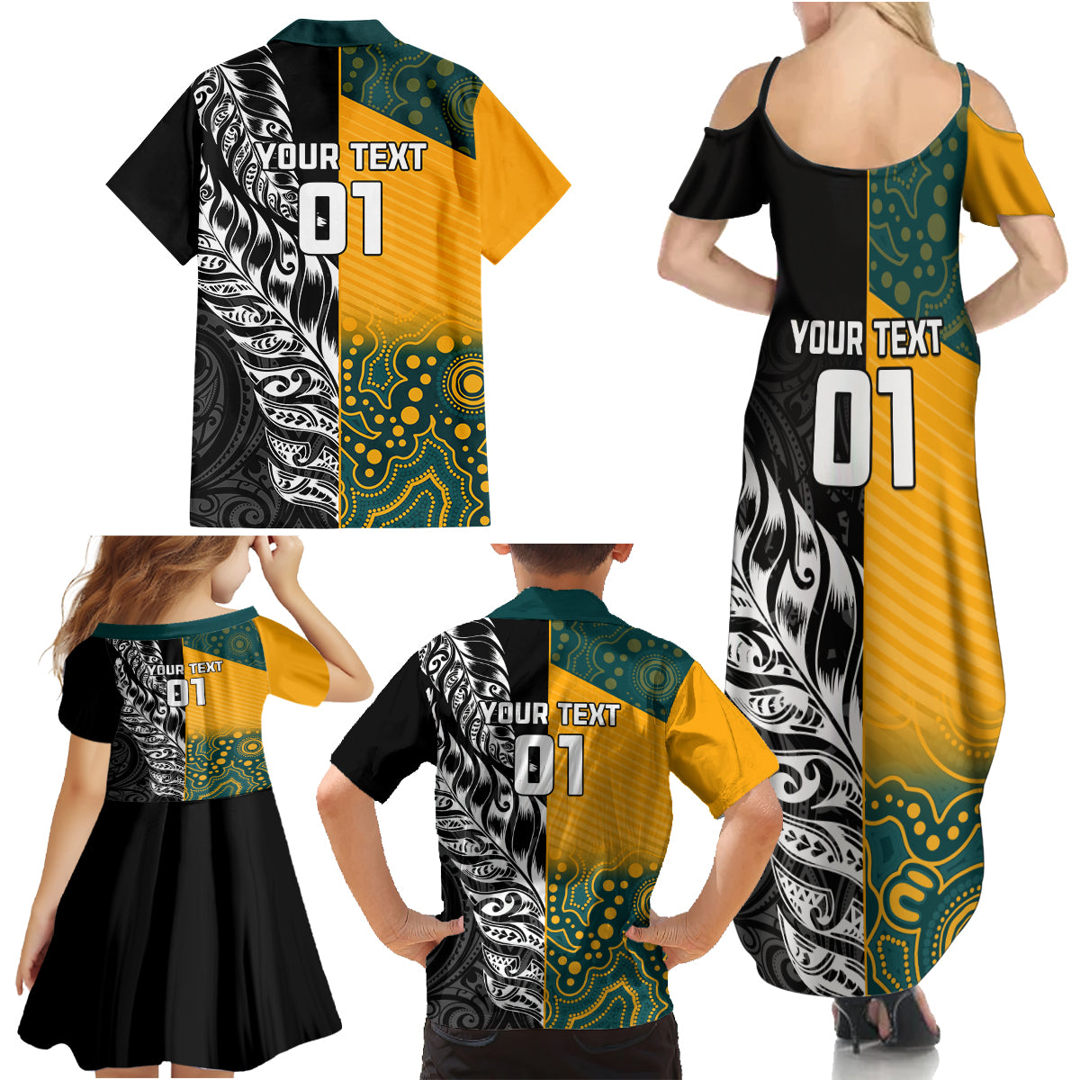 Custom New Zealand And Australia Rugby Family Matching Summer Maxi Dress and Hawaiian Shirt Wallabies Kiwi Silver Fern 2023 World Cup
