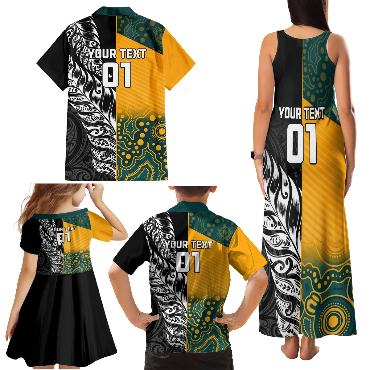 Custom New Zealand And Australia Rugby Family Matching Tank Maxi Dress and Hawaiian Shirt Wallabies Kiwi Silver Fern 2023 World Cup