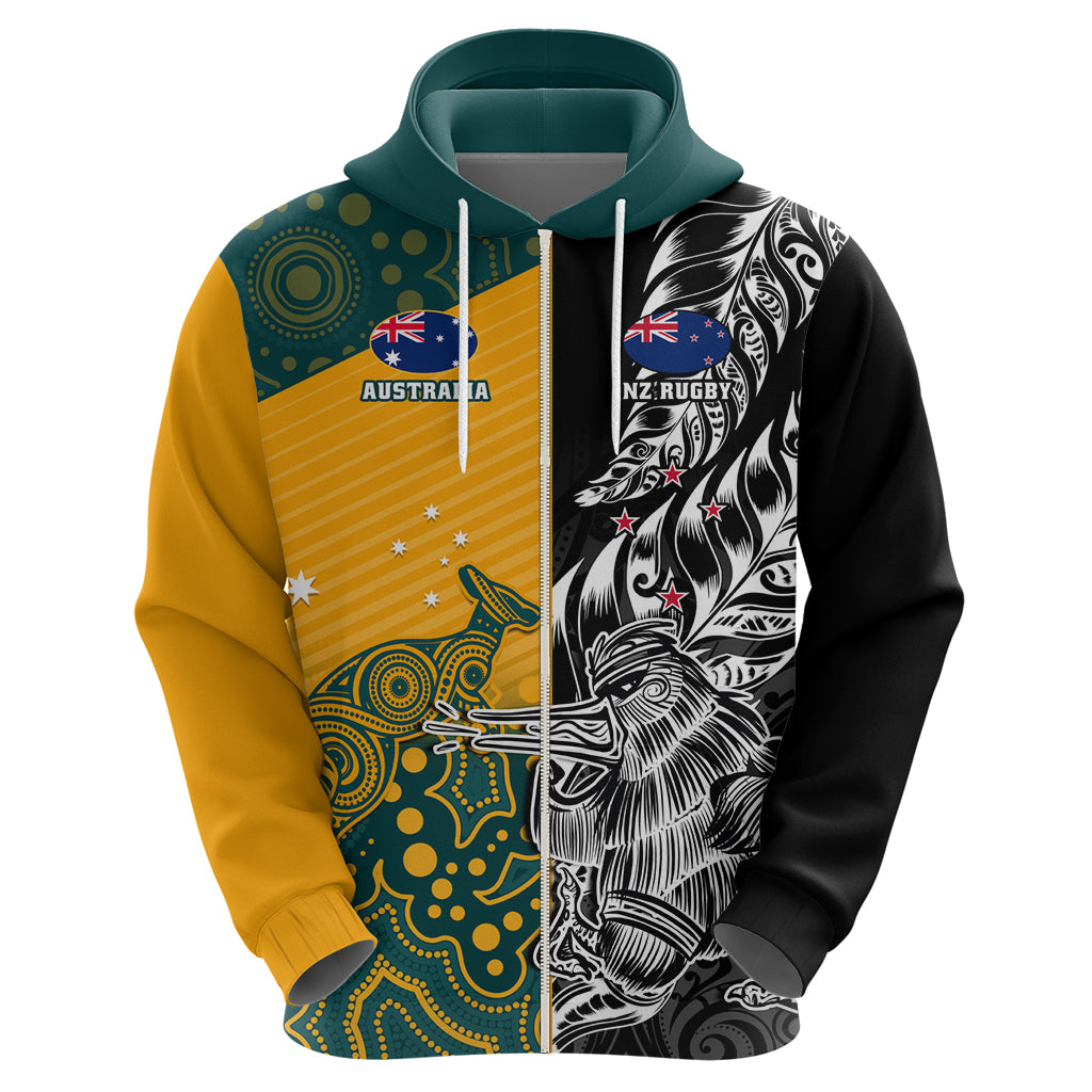 Custom New Zealand And Australia Rugby Hoodie Wallabies Kiwi Silver Fern 2023 World Cup - Vibe Hoodie Shop