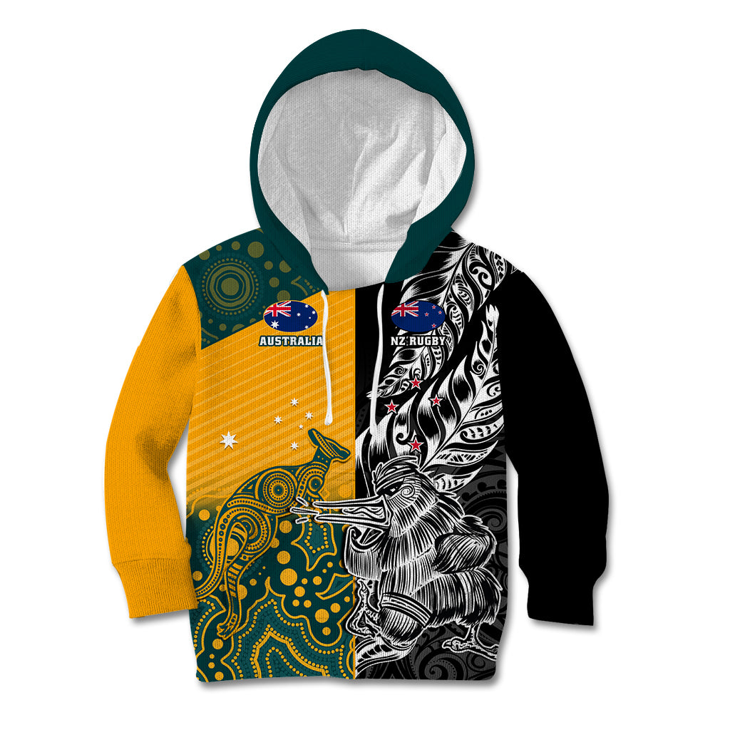 Custom New Zealand And Australia Rugby Kid Hoodie Wallabies Kiwi Silver Fern 2023 World Cup - Vibe Hoodie Shop