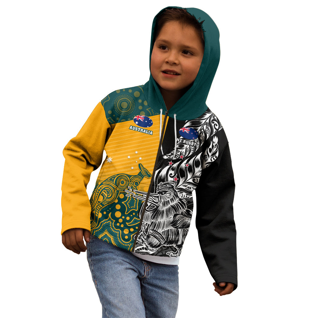 Custom New Zealand And Australia Rugby Kid Hoodie Wallabies Kiwi Silver Fern 2023 World Cup - Vibe Hoodie Shop