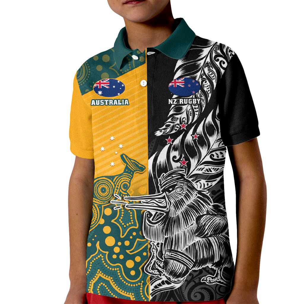 Custom New Zealand And Australia Rugby Kid Polo Shirt Wallabies Kiwi Silver Fern 2023 World Cup - Vibe Hoodie Shop