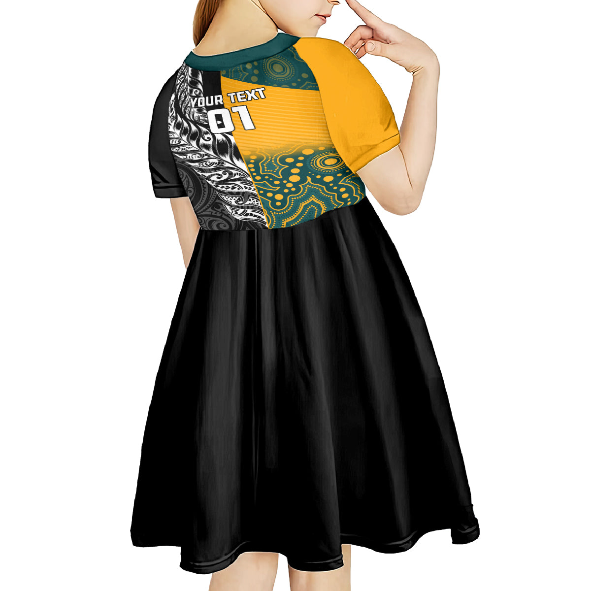 Custom New Zealand And Australia Rugby Kid Short Sleeve Dress Wallabies Kiwi Silver Fern 2023 World Cup - Vibe Hoodie Shop