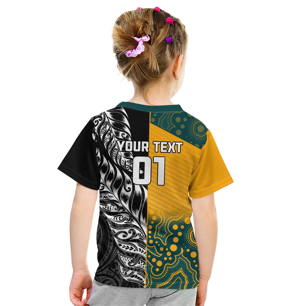 Custom New Zealand And Australia Rugby Kid T Shirt Wallabies Kiwi Silver Fern 2023 World Cup - Vibe Hoodie Shop