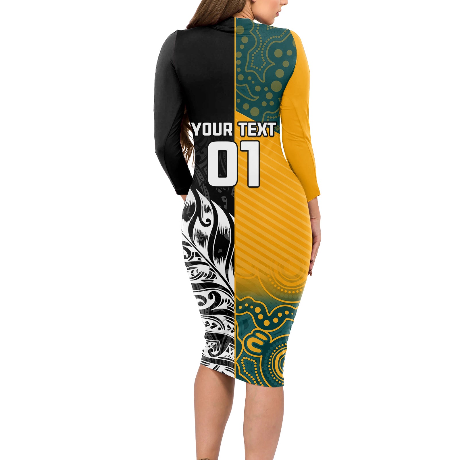 Custom New Zealand And Australia Rugby Long Sleeve Bodycon Dress Wallabies Kiwi Silver Fern 2023 World Cup