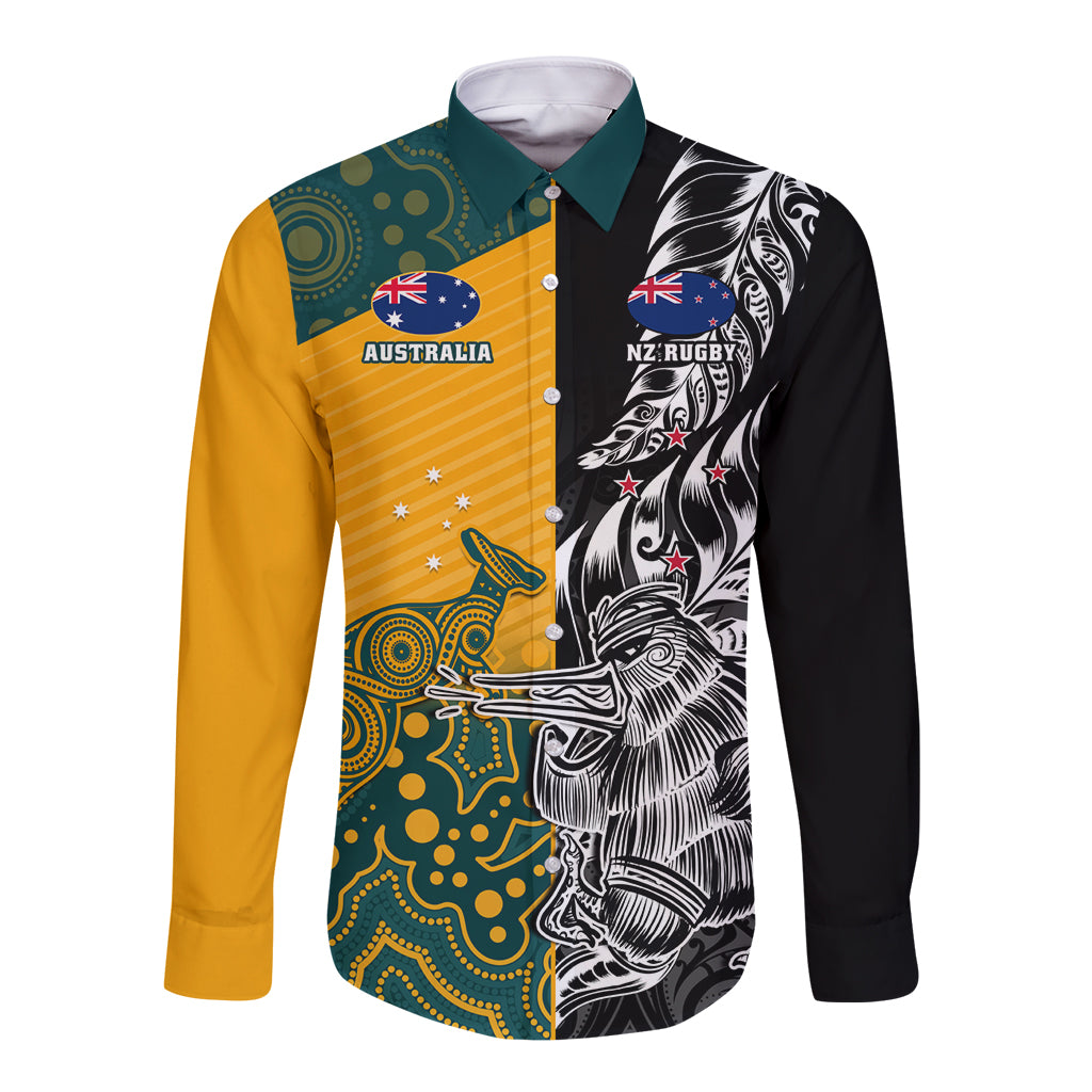 Custom New Zealand And Australia Rugby Long Sleeve Button Shirt Wallabies Kiwi Silver Fern 2023 World Cup - Vibe Hoodie Shop