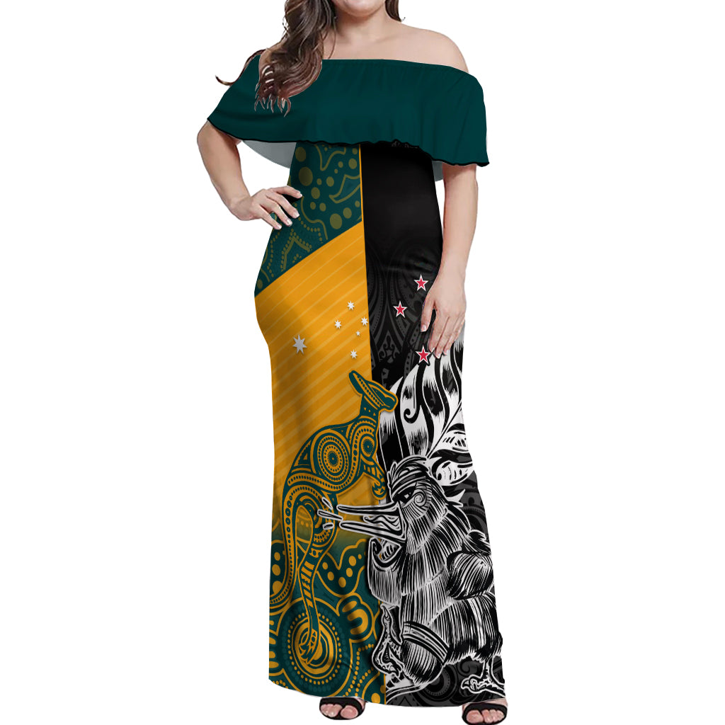 Custom New Zealand And Australia Rugby Off Shoulder Maxi Dress Wallabies Kiwi Silver Fern 2023 World Cup