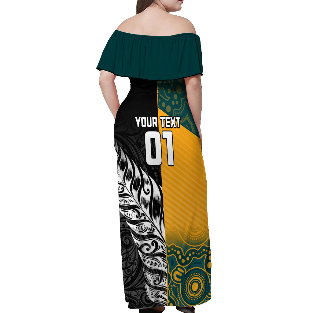 Custom New Zealand And Australia Rugby Off Shoulder Maxi Dress Wallabies Kiwi Silver Fern 2023 World Cup