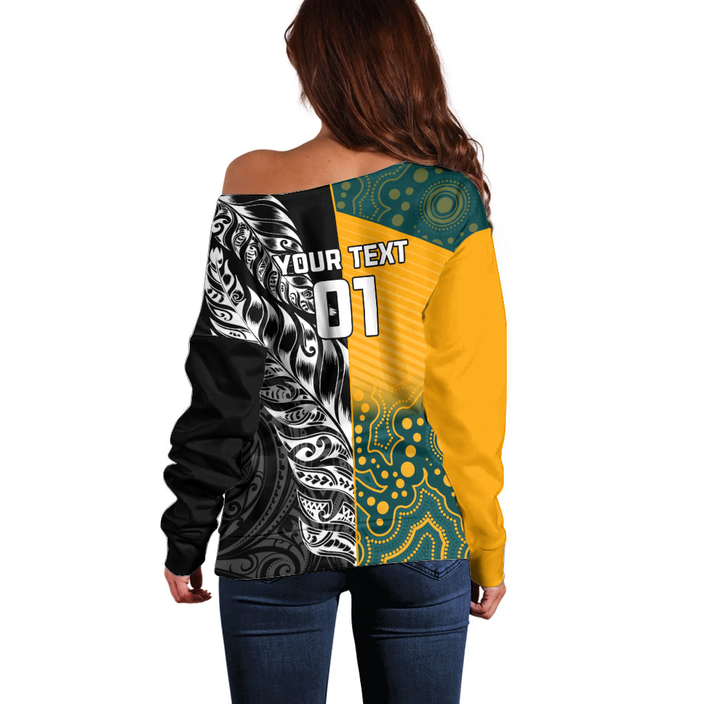 Custom New Zealand And Australia Rugby Off Shoulder Sweater Wallabies Kiwi Silver Fern 2023 World Cup - Vibe Hoodie Shop