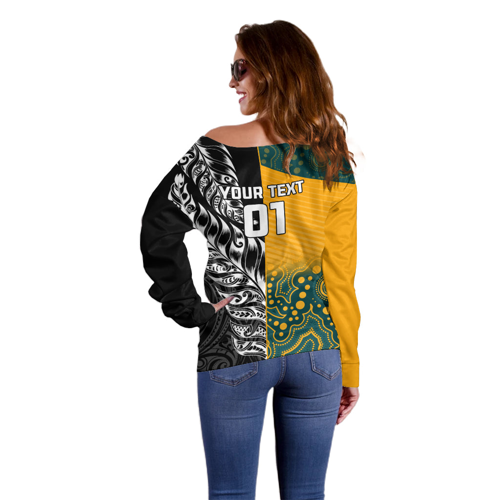 Custom New Zealand And Australia Rugby Off Shoulder Sweater Wallabies Kiwi Silver Fern 2023 World Cup - Vibe Hoodie Shop