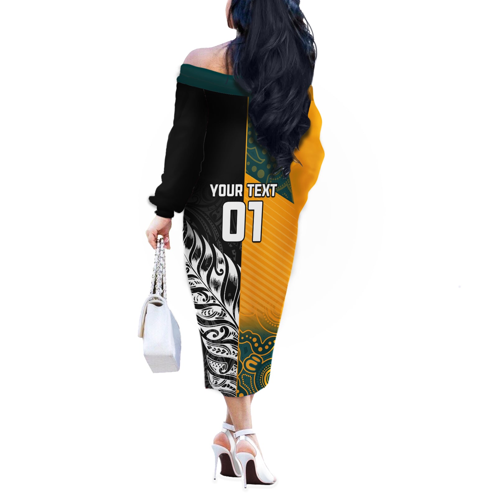 Custom New Zealand And Australia Rugby Off The Shoulder Long Sleeve Dress Wallabies Kiwi Silver Fern 2023 World Cup