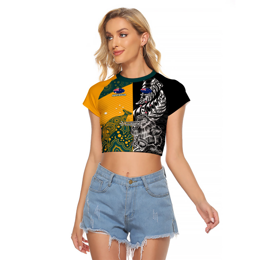 Custom New Zealand And Australia Rugby Raglan Cropped T Shirt Wallabies Kiwi Silver Fern 2023 World Cup - Vibe Hoodie Shop