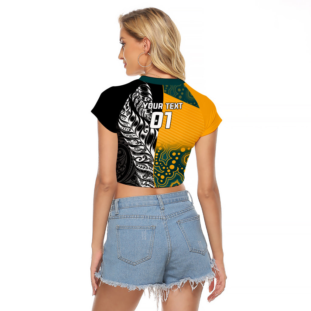 Custom New Zealand And Australia Rugby Raglan Cropped T Shirt Wallabies Kiwi Silver Fern 2023 World Cup - Vibe Hoodie Shop