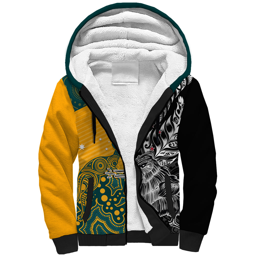 Custom New Zealand And Australia Rugby Sherpa Hoodie Wallabies Kiwi Silver Fern 2023 World Cup - Vibe Hoodie Shop
