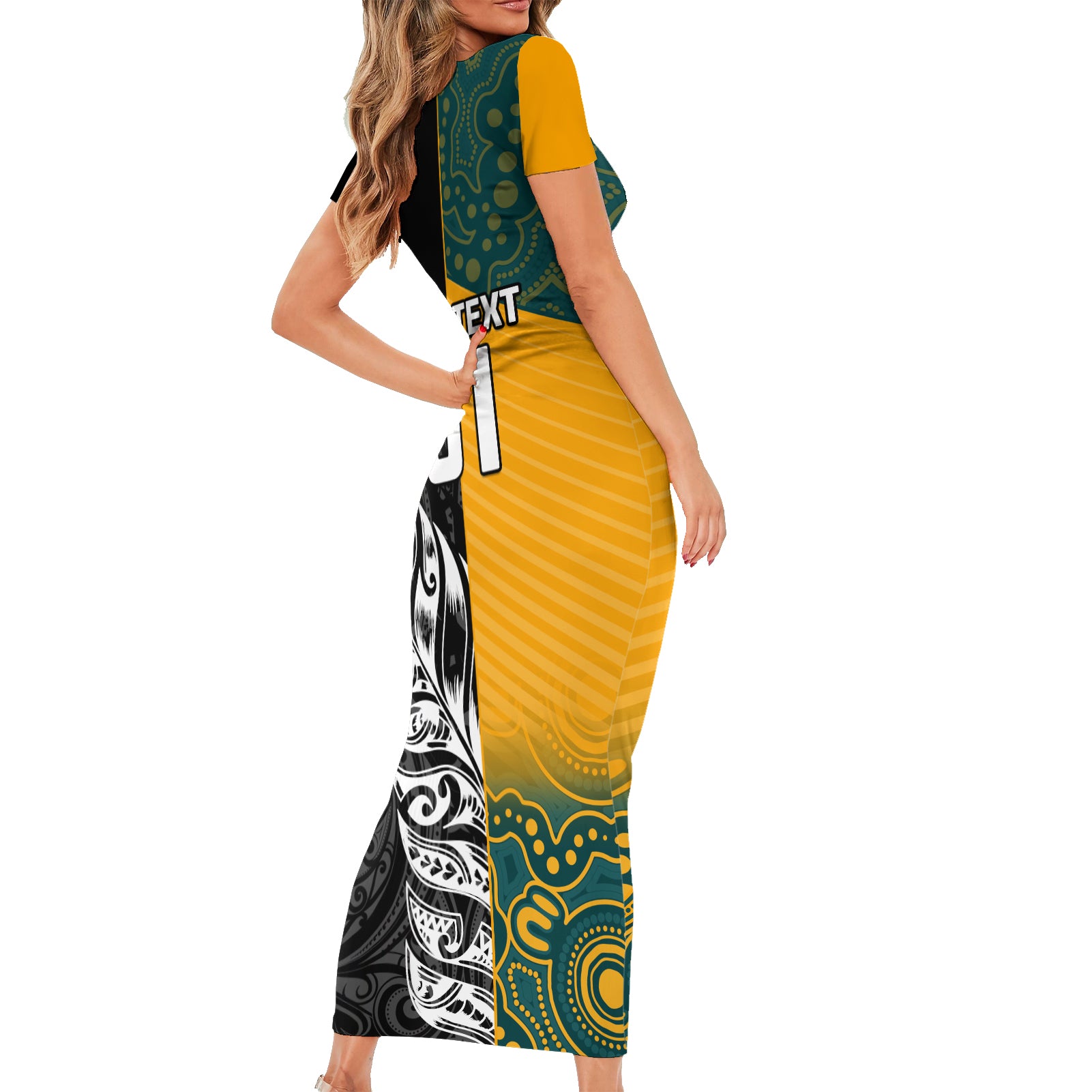 Custom New Zealand And Australia Rugby Short Sleeve Bodycon Dress Wallabies Kiwi Silver Fern 2023 World Cup