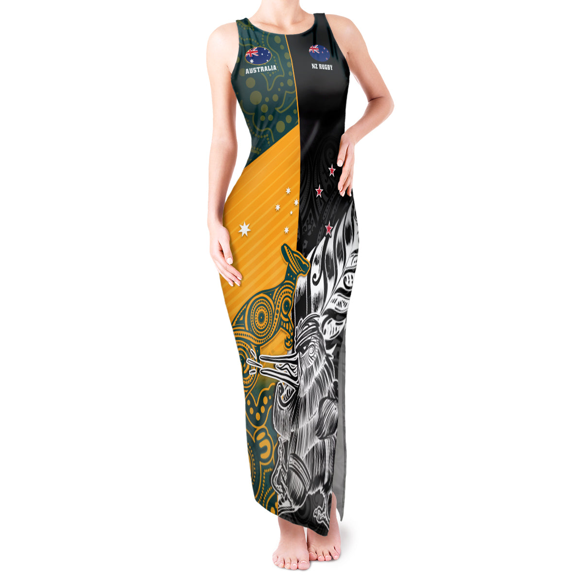 Custom New Zealand And Australia Rugby Tank Maxi Dress Wallabies Kiwi Silver Fern 2023 World Cup