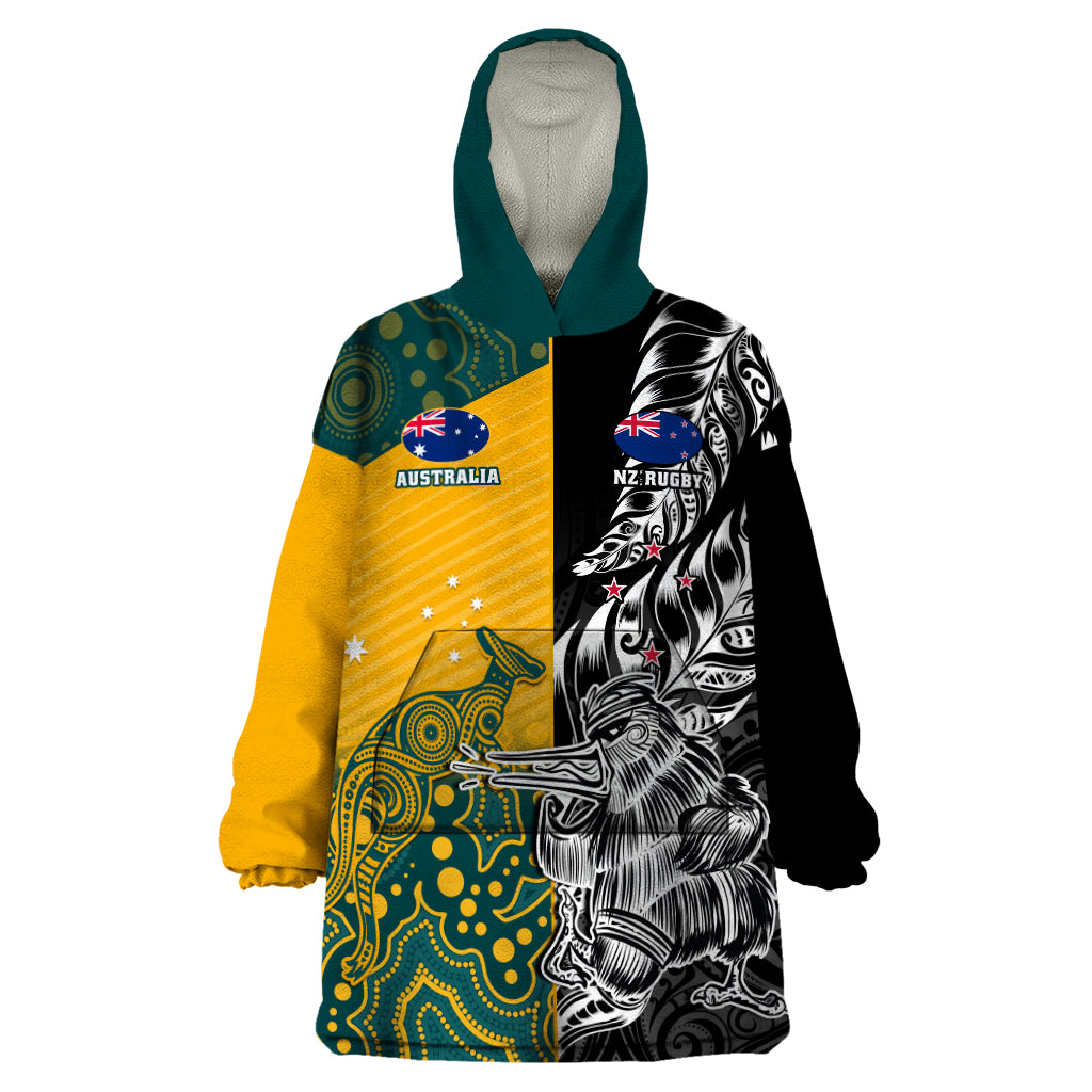 Custom New Zealand And Australia Rugby Wearable Blanket Hoodie Wallabies Kiwi Silver Fern 2023 World Cup - Vibe Hoodie Shop