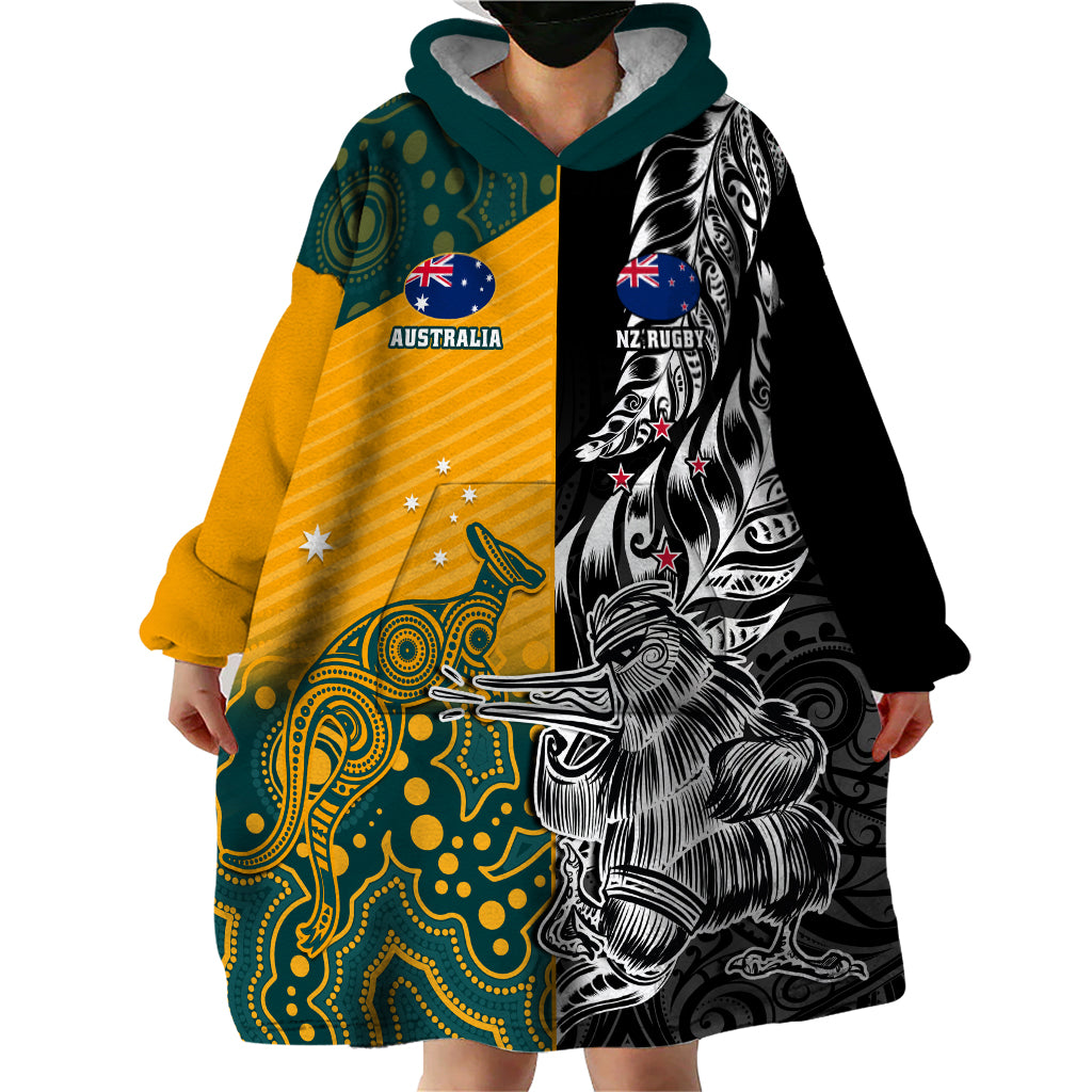 Custom New Zealand And Australia Rugby Wearable Blanket Hoodie Wallabies Kiwi Silver Fern 2023 World Cup - Vibe Hoodie Shop