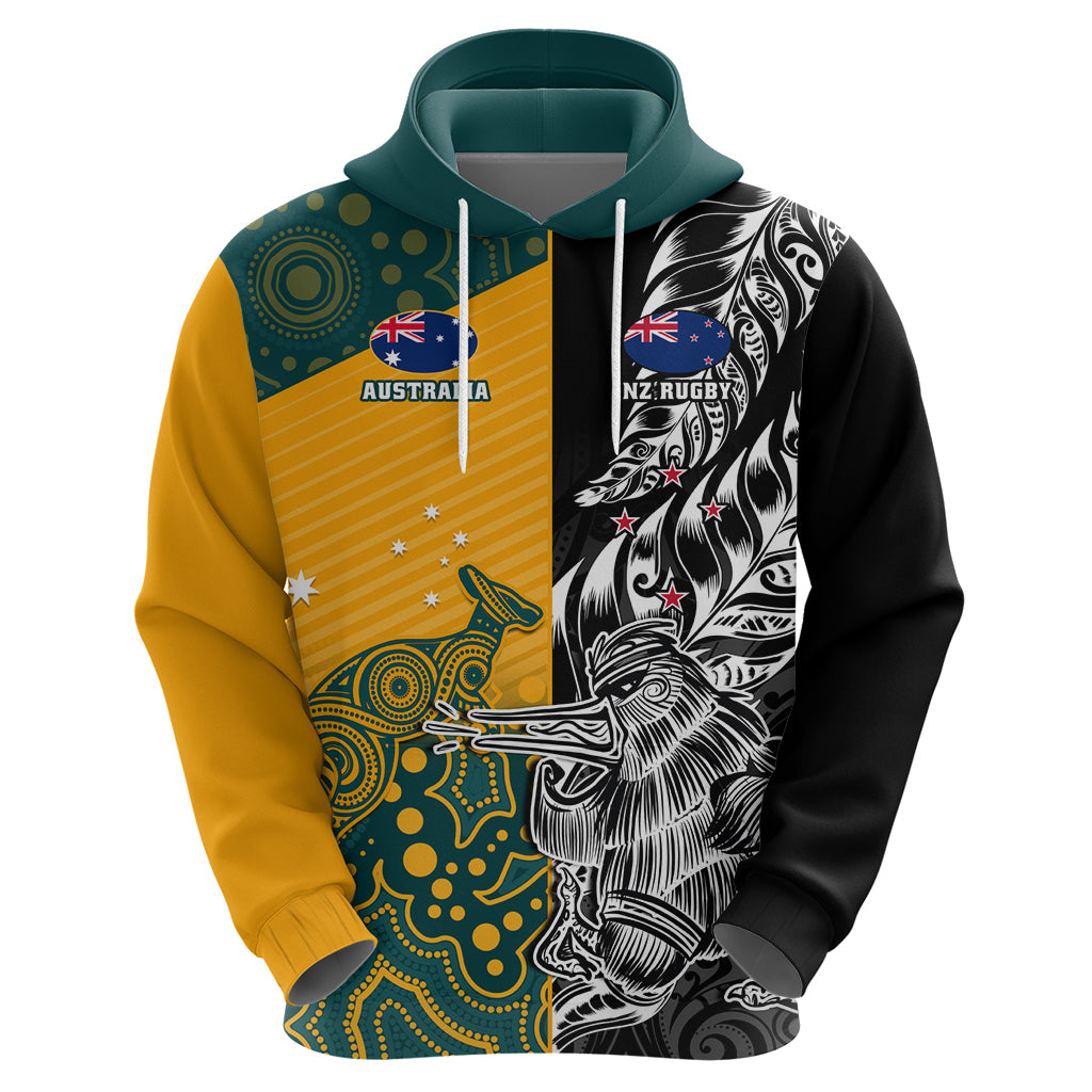 Custom New Zealand And Australia Rugby Zip Hoodie Wallabies Kiwi Silver Fern 2023 World Cup - Vibe Hoodie Shop