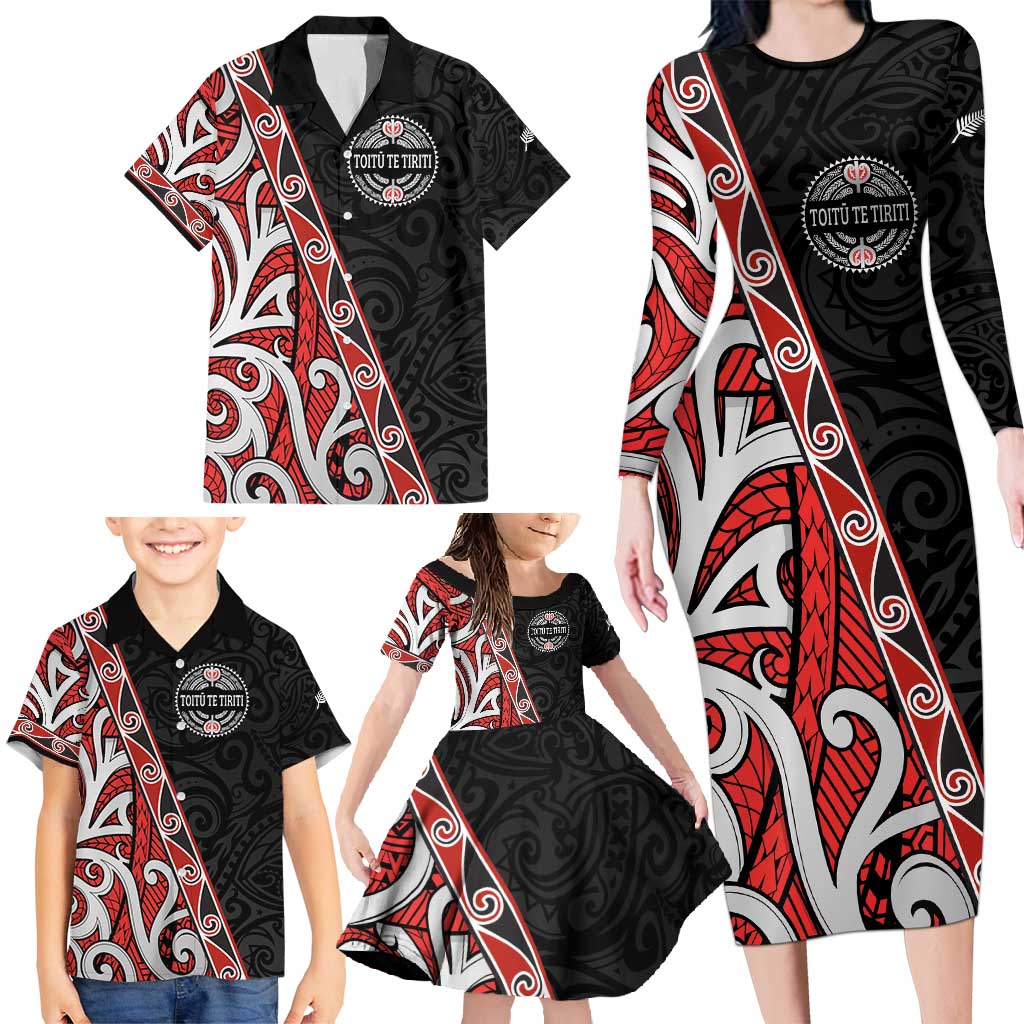 Aotearoa Toitu Te Tiriti Family Matching Long Sleeve Bodycon Dress and Hawaiian Shirt Honour The Treaty New Zealand