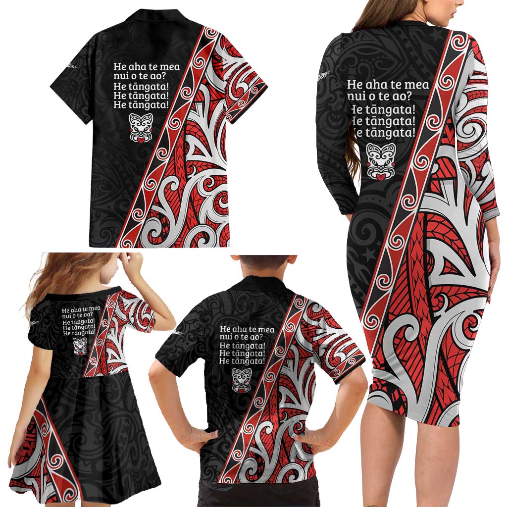 Aotearoa Toitu Te Tiriti Family Matching Long Sleeve Bodycon Dress and Hawaiian Shirt Honour The Treaty New Zealand