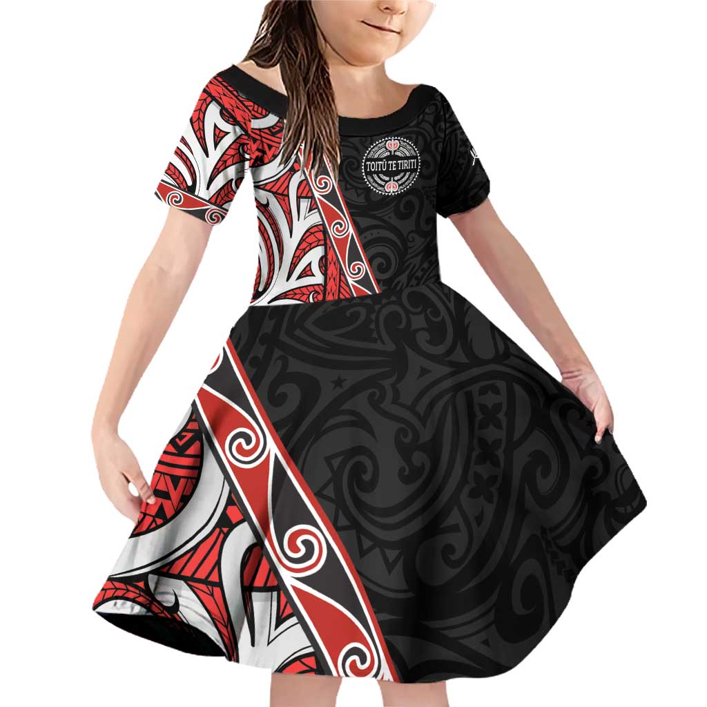 Aotearoa Toitu Te Tiriti Family Matching Off Shoulder Short Dress and Hawaiian Shirt Honour The Treaty New Zealand