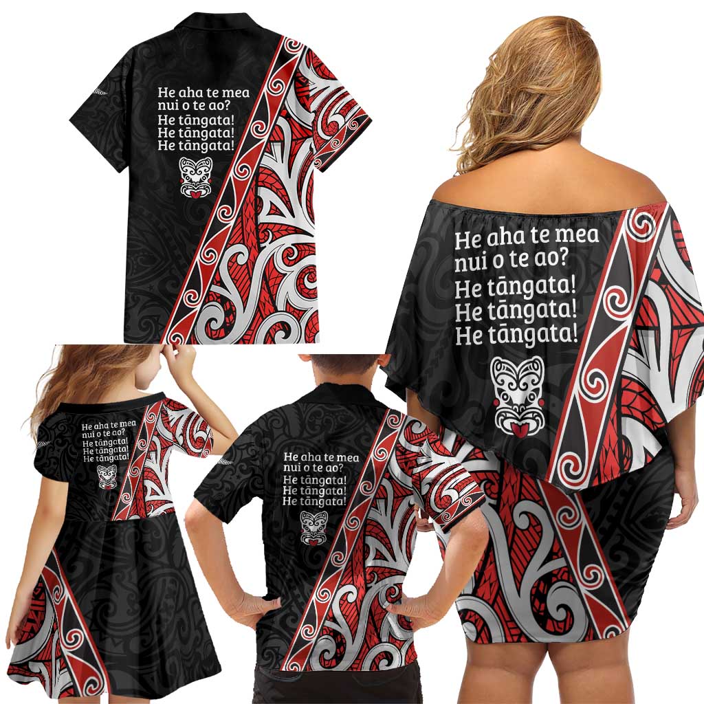 Aotearoa Toitu Te Tiriti Family Matching Off Shoulder Short Dress and Hawaiian Shirt Honour The Treaty New Zealand