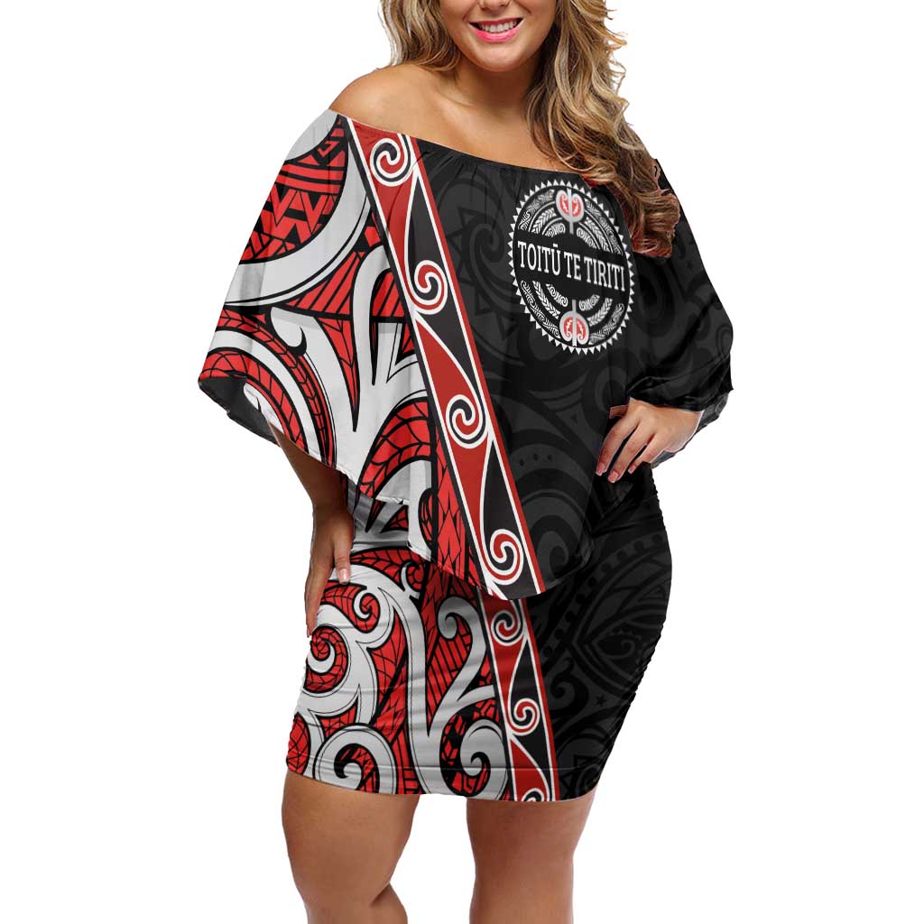 Aotearoa Toitu Te Tiriti Family Matching Off Shoulder Short Dress and Hawaiian Shirt Honour The Treaty New Zealand