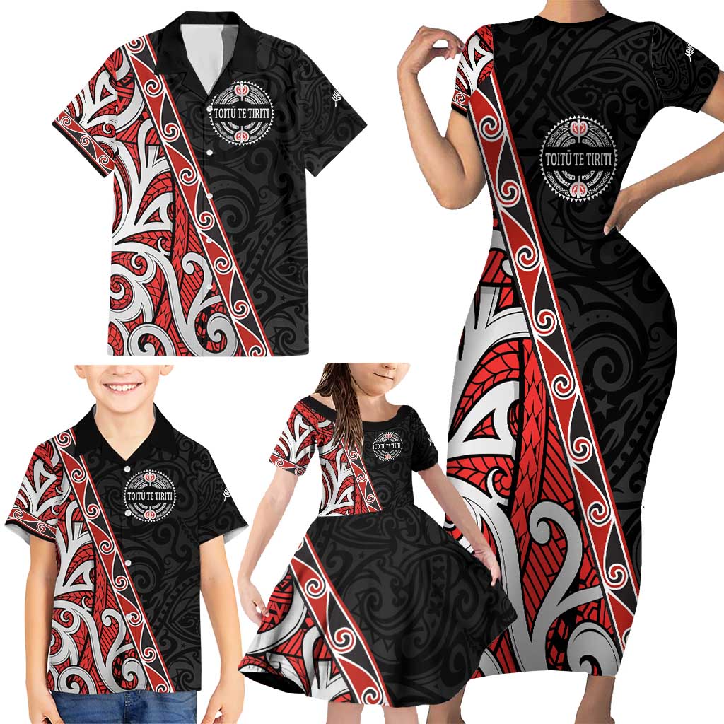 Aotearoa Toitu Te Tiriti Family Matching Short Sleeve Bodycon Dress and Hawaiian Shirt Honour The Treaty New Zealand