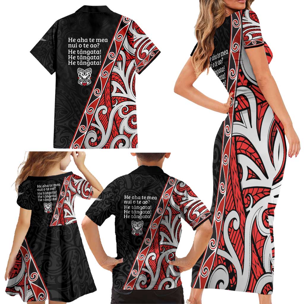 Aotearoa Toitu Te Tiriti Family Matching Short Sleeve Bodycon Dress and Hawaiian Shirt Honour The Treaty New Zealand