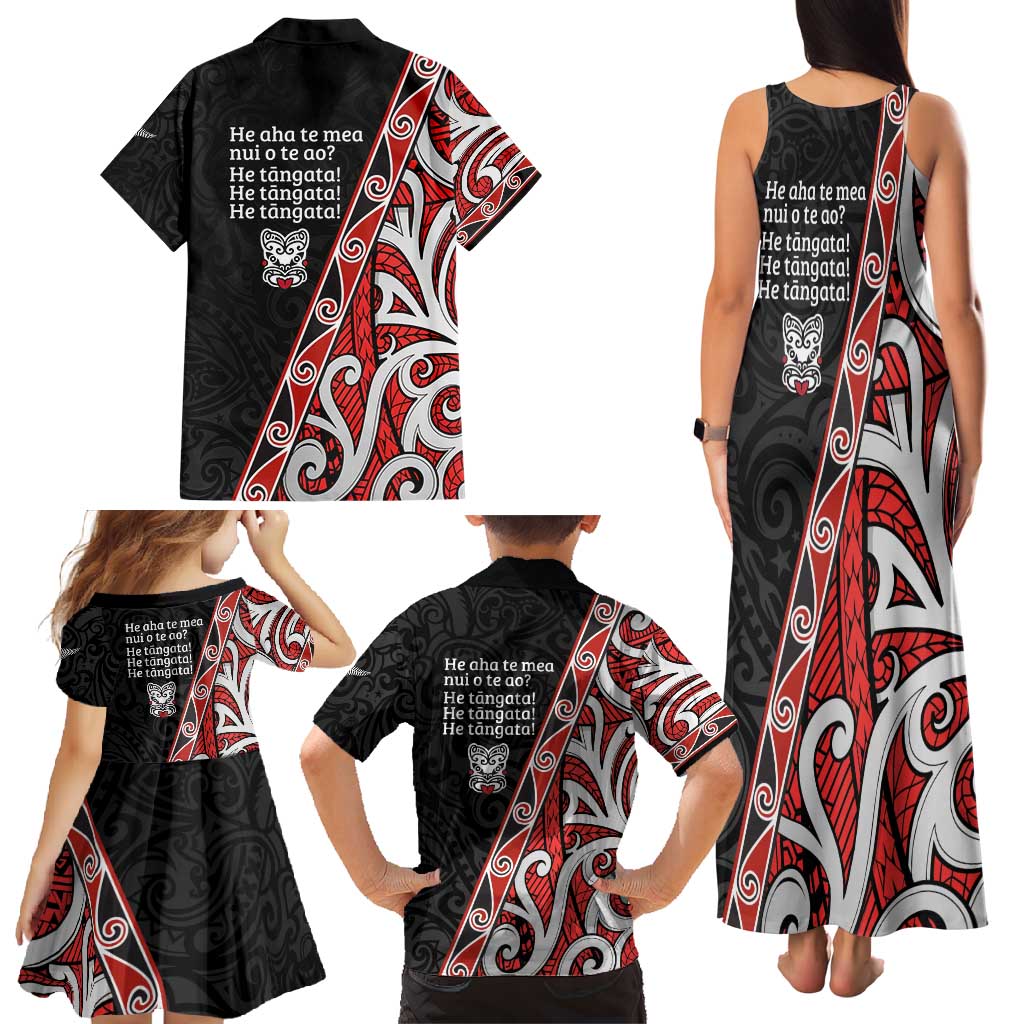 Aotearoa Toitu Te Tiriti Family Matching Tank Maxi Dress and Hawaiian Shirt Honour The Treaty New Zealand