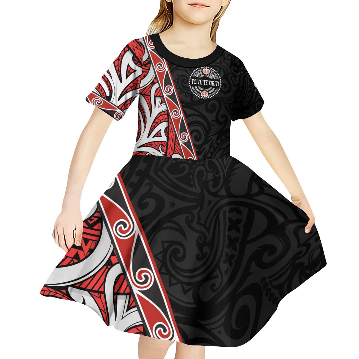 Aotearoa Toitu Te Tiriti Kid Short Sleeve Dress Honour The Treaty New Zealand - Vibe Hoodie Shop