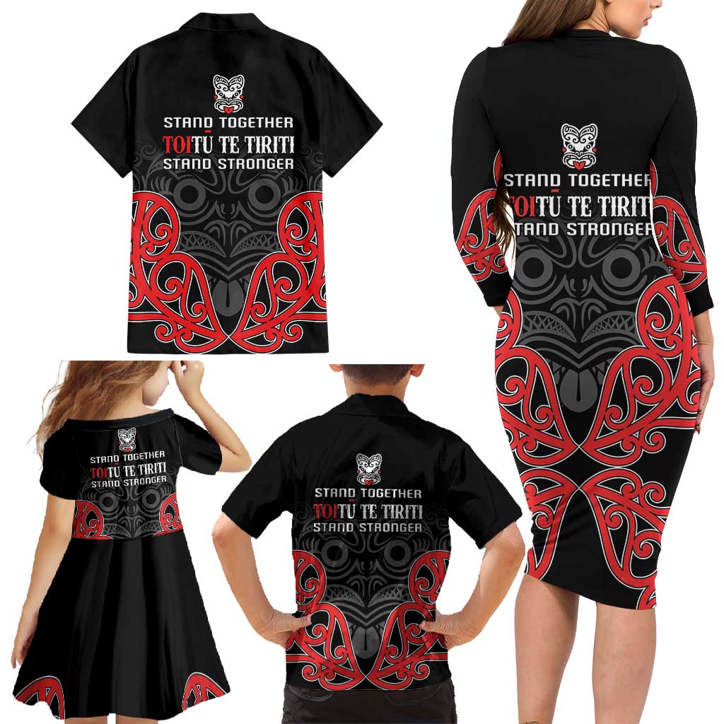 Toitu Te Tiriti 1840 Aotearoa Family Matching Long Sleeve Bodycon Dress and Hawaiian Shirt Stand Together Stand Stronger